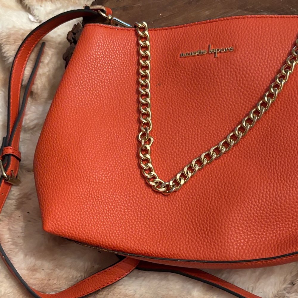 Nanette Lepore Orange Shoulder Bag with Gold Chain